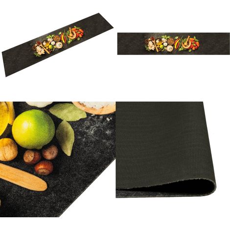 Tapis de cuisine lavable impression d'épices 60x300 cm velours - Tapis De Cuisine - Tapis Noir - Tapis Absorbant - Tapis Antidérapant - Tapis Lavable - Home & Living (1/5)