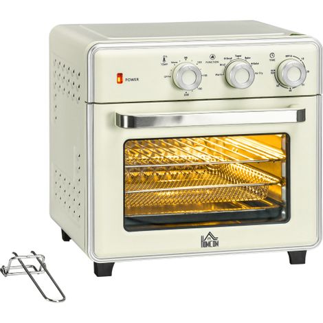 Mini forno a convezione, 20 litri, forno per pizza 7 in 1, include set di teglie da forno, cestello per friggere, vassoio raccogli briciole, timer da 1 ora, 1400 watt, colore bianco sporco, consegna a (1/5)