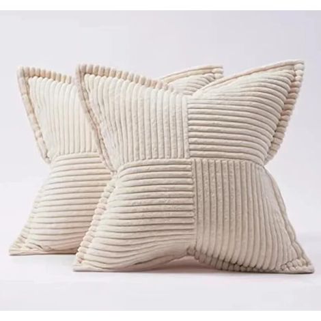 Housse Coussin Canapé 45x45 Taie Oreiller Lot de 2 en Velours Côtelé Beige à Motif Croisé Decoration Chambre Salon (1/3)
