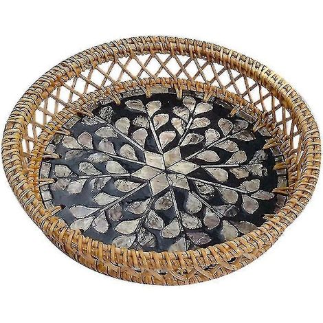 Panier en rotin tressé à la main, plateau de service pour gâteaux aux fruits, goûters et dîners - 1 (1/5)