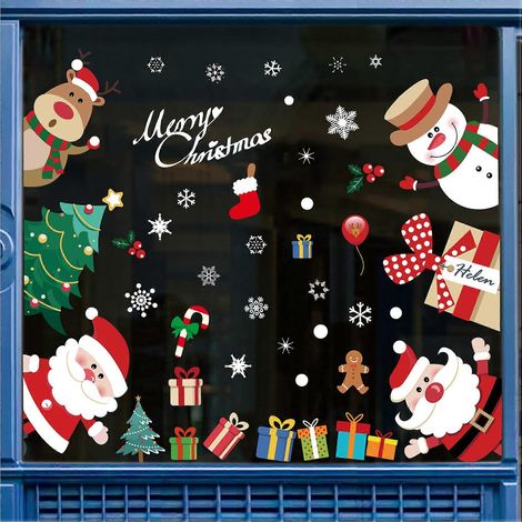 Autocollants de Noël pour vitrine, décoration à faire soi-même, boules de Noël, Père Noël, flocons de neige, autocollants statiques amovibles, décoration pour fête de Noël, cadeau de Noël pour magasin (1/2)