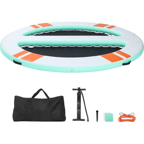 Mophorn Colchoneta inflable para piscina de 3,05 x 2,44 m, flotador redondeado con malla, escalera desmontable, bolsa portátil y bomba manual. Ideal para relajarse en playa, piscina, lago o mar. (1/5)