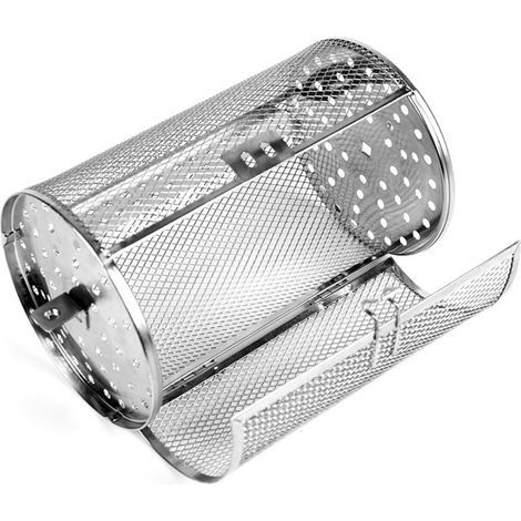 Rotating stainless steel grill basket, air fryer basket for fries, nuts and coffee beans, round grill basket for grilling, baking and camping, multi-functional grill and baking basket (1/5)