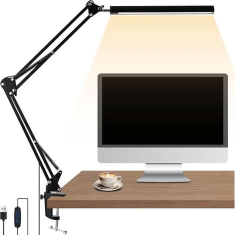 Lampe de Bureau LED 3 Modes et 10 Niveaux, 1700LM, Design à Pince, Lumiere Bureau sans Scintillement, Lampe Architecte Moderne, Idéale pour Lecture, Maquillage, Travail, Étude et Brico (1/5)