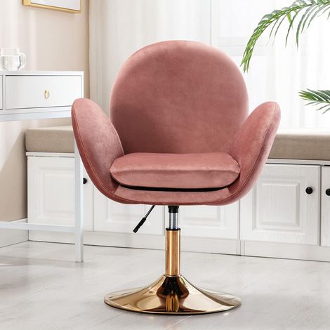 Wahson Sedia da relax in Velluto 360°Girevole, Moderna Base in metallo, Imbottita Regolabile in Altezza,Adatto per camera da letto/soggiorno, Rosa