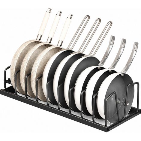 Égouttoir à casseroles réglable, noir, 52 cm, organisateur de placard coulissant, égouttoir à vaisselle de comptoir avec lignes (1/5)