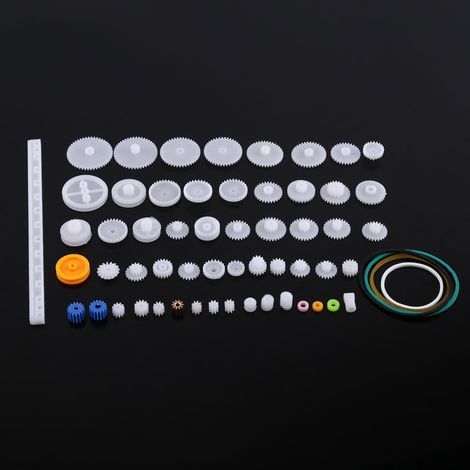 Engrenages en plastique, poulie, courroie, kit roue et vis sans fin, couronne dentée, ensemble de 60 pièces pour robot moteur jouet DIY.