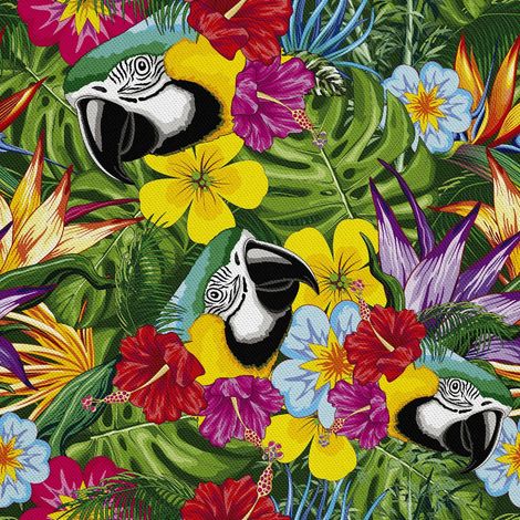 Tissu d'extérieur décoratif Oxford - Motif : Perroquet ara parmi les fleurs (1/5)
