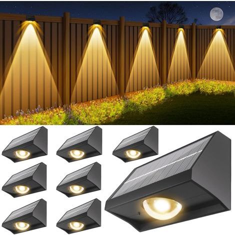 Wasserdichte Solar-Außenzaunleuchte – Hochleistungs-LED-Spot – 7 RGB-Beleuchtungsmodi (warmweiß und kaltweiß) – Wandleuchte für Terrasse, Treppe, Garten, Geländer (1/5)