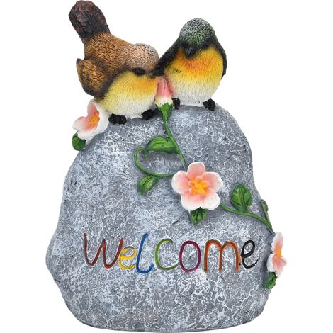 Sculpture de bienvenue Double Moineau, adorable ornement en résine pour la décoration extérieure du jardin. (1/4)