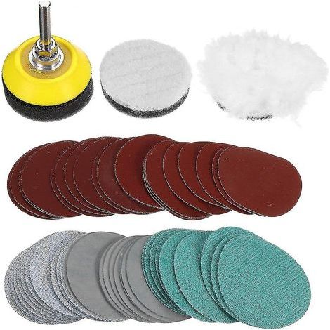 Kit de polissage 55 pièces, ensemble de papier de verre floqué de 5 cm (2 pouces) pour le travail du bois, disques de ponçage et de meulage, outils de polissage et de nettoyage. (1/4)