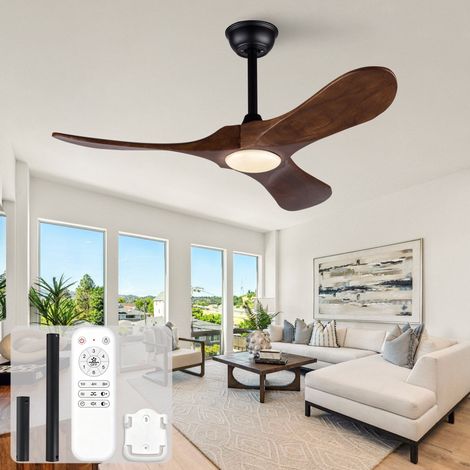 Ventilatore da soffitto con luce e telecomando, silenzioso per soggiorno e camera da letto, 3 pale in legno massello, 6 velocità, 106 cm, noce scuro (1/5)