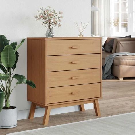 Commode à Tiroirs en Bois Massif de Pin, Meuble de Rangement Style Scandinave, Couleur Marron, pour Chambre et Salon (1/5)