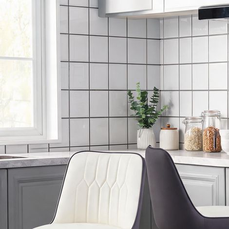 Tabourets de bar en simili cuir blanc et gris ardoise piètement (1/5)