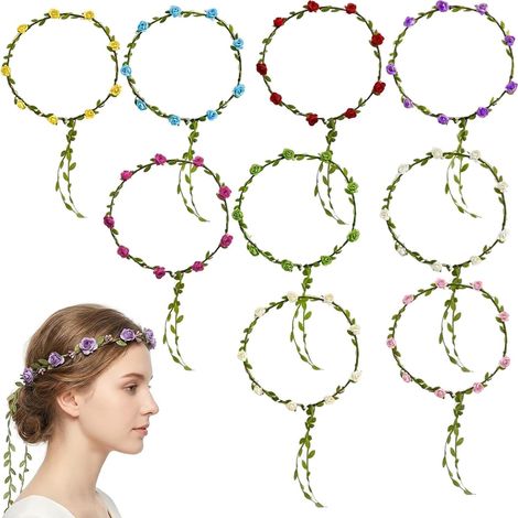 9 Pièces Couronne Fleur Cheveux 9 Couleurs Couronne de Fleurs pour Cheveux (1/5)