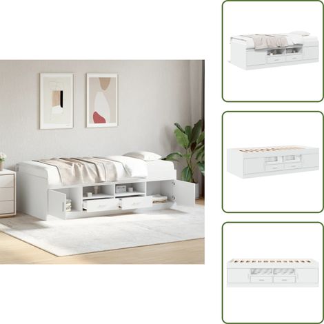 Lit avec tiroirs - vidaXL Lit de jour avec tiroirs sans matelas blanc 90x190 cm - Bois d'ingénierie (1/5)