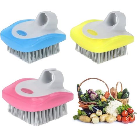 Lot de 3 Brosse à légumes, Flexible, Plastique, Anneau de suspension, Cuisine (1/5)