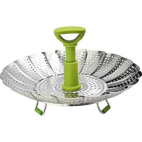 Panier vapeur télescopique en acier inoxydable avec poignée extensible et pieds antidérapants pour la cuisson des légumes (1/5)