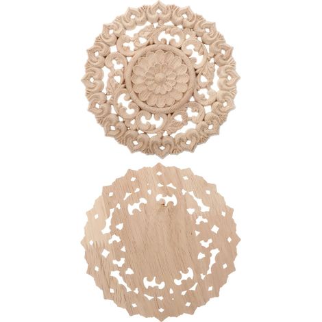 Décoration Murale Bois Sculpté Ronde 2pcs pour Meubles et Portes, Style Classique Élégant, Accessoire Artistique en Bois pour Cabinets et Miroirs (1/5)