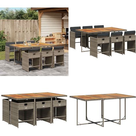 vidaXL Ensemble à manger de jardin et coussins 7 pcs gris rotin (1/5)