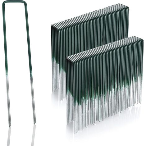 100 Piquets, Acier galvanisé, Tête plate, Extrémités biseautées, Gazon synthétique (1/5)