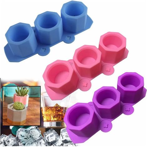 Lot de 3 moules en silicone pour la fabrication de pots de fleurs en béton, idéaux pour les plantes succulentes (bleu, rose, violet). (1/5)