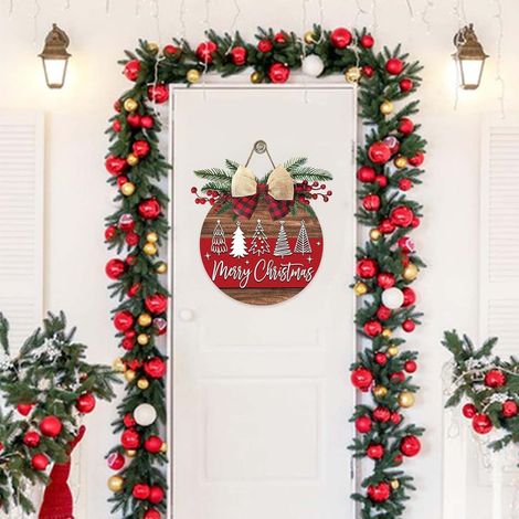 Panneau Porte Noël - Panneau En Bois Avec Motif Arbre De Noël Et Texte Merry Christmas - Décor Extérieur Pour Porche Ou Intérieur - 1 Pièce (1/5)