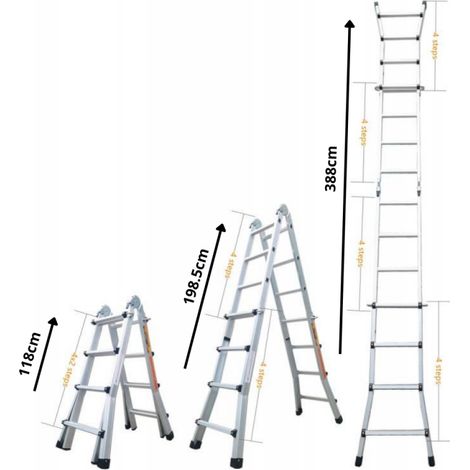 Secury-T – Échelle articulée télescopique pliante aluminium 4x4 marches 3,88m – Charge max 150 kg – Pieds anti-dérapants – Norme EN-131 (1/5)