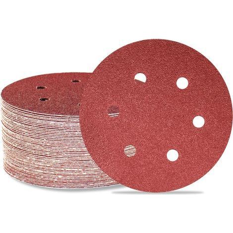 Lot de 50 disques de ponçage 150 mm 6 trous Grain 40 Papier abrasif Orbital aléatoire pour travail du bois, automobile, métal (1/5)