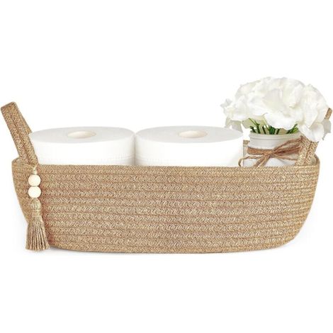 Petit porte-rouleau de papier toilette, décoration bohème pour salle de bain, porte-rouleau en corde tressée pour étagère de chambre ou de salon, lot de 1, 33 cm de long x 15 cm de large (1/4)