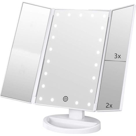LED makeup mirror, LED illuminated tabletop mirror with 1X/2X/3X magnification, 180-degree rotation (white) (1/5)