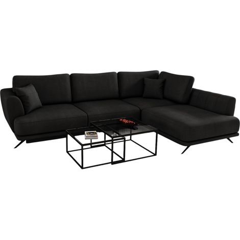 Canapé convertible angle droit velours noir Savary 280cm (1/5)