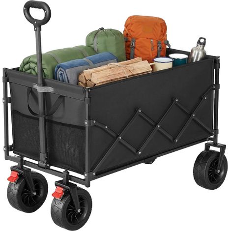 Chariot de transport pliable extérieur jardin 55 x 91 x 98 cm 200 L charge 180 kg design pratique en plastique noir (1/2)
