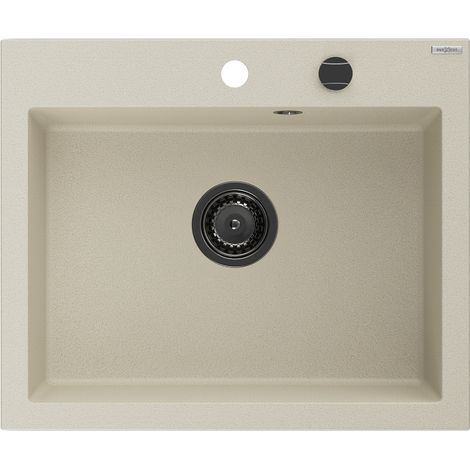 Mexen Elix fregadero de granito de 1 cubeta 600 x 500 mm, beige, sif贸n negro- 6525601005-69-B (1/5)