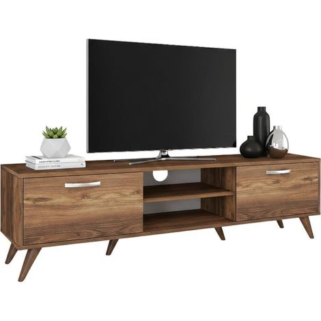 Dmora - Mobile porta TV Aldh, Credenza da soggiorno, Armadio basso per TV, Base parete attrezzata, 180x35h49 cm, Noce, con imballo rinforzato, con imballo rinforzato