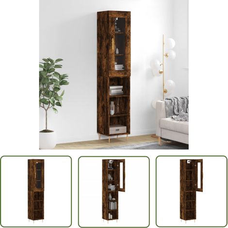 Furniture Limited - Buffet haut Chêne fumé 34,5x34x180 cm Bois d' (1/5)