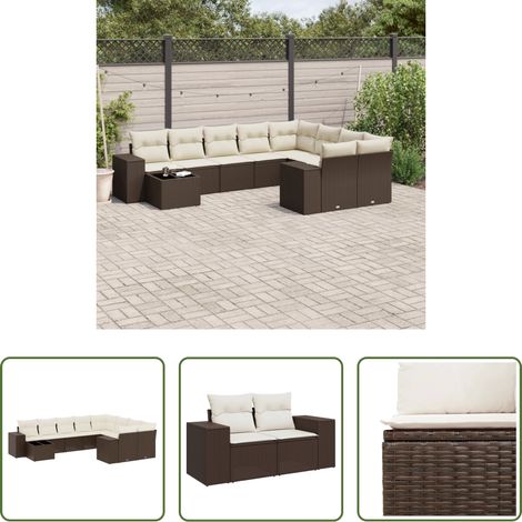 Meubles extérieurs - Salon de jardin 10 pcs avec coussins marron résine tressée (1/5)