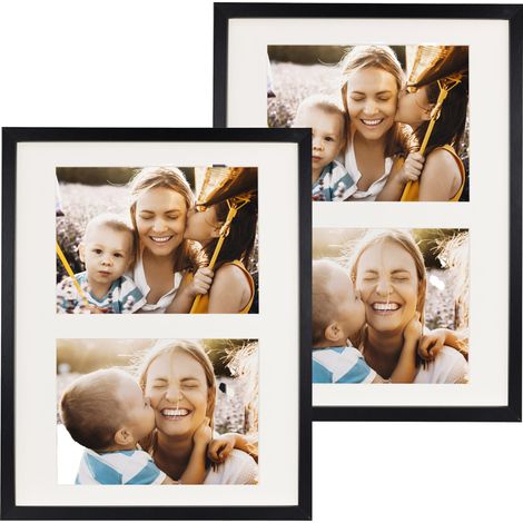 Set di 2 cornici nere basiche 28x35 per 2 foto 13x18 cm con passe-partout