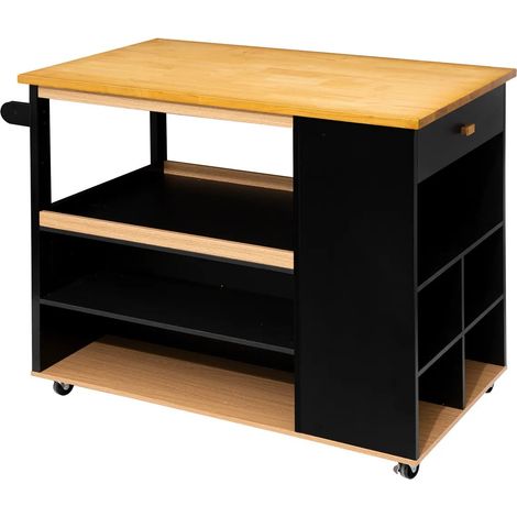 Pegane – Meuble de cuisine noir avec roulettes – Longueur 108 cm x Profondeur 60 cm x Hauteur 89 cm – Mélamine pour rangement optimal (1/4)