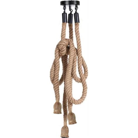 Vintage Hemp Rope Chandelier Kit with Switch DIY 3-Flame, Hanging Light, Textile Cable Rope E27 Socket Decoration Lighting for Bedroom, Living Room, Kitchen, Dining Loft Bar (1/5)