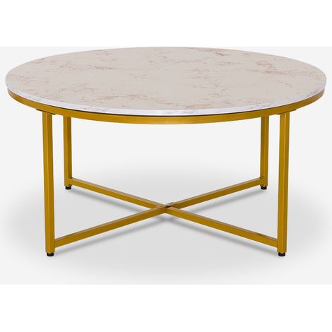 Tavolino da salotto moderno rotondo 90cm in metallo effetto marmo Sulley+ - Oro