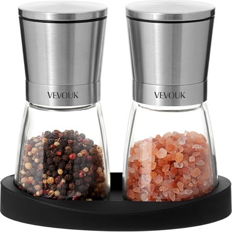 Ensemble de moulins à sel et à poivre, en céramique, réglable, en acier inoxydable, avec support en caoutchouc pour moudre le poivre, la cuisine (1/5)