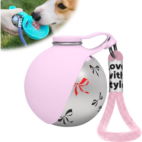Gamelle d'Eau Pliable et Portable pour Chien et Chat - Bouteille Ronde en Matériau Alimentaire, Accessoire de Voyage Extérieur Rose