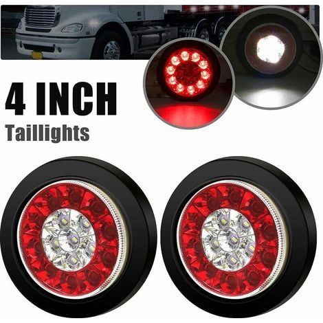 [3 Modes] 2CPS 4 LED Red/White Brake Tail Light, 16 LED Chrome Indicator Tail Light Ring, IP67 Waterproof (1/5)