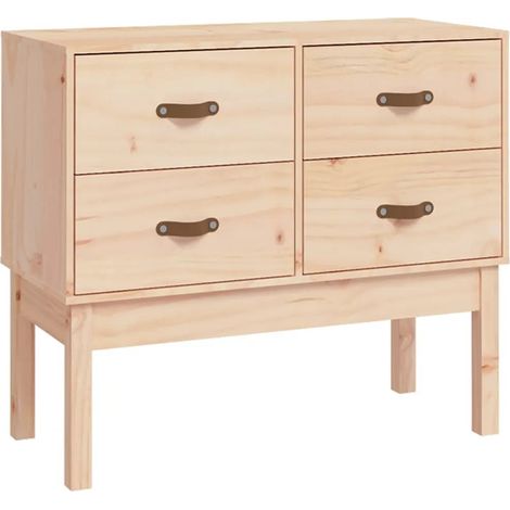 Armoire console bois de pin massif 90 x 40 x 78 cm grand espace de rangement style rustique en bois naturel (1/5)