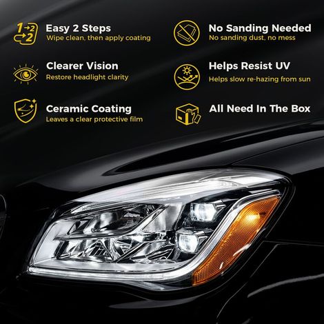 Kit de restauration de phare de voiture en céramique, pas de ponçage, élimine le jaunissement et la nuageuse, rétablit la clarté pour aimer le nouveau look, aucun outil électrique nécessaire