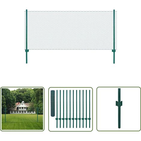 The Living Store Maschendrahtzaun mit Pfosten Stahl 25 x 1 m Grün - Drahtzaun - Maschendrahtzaun - Gartenzaun - Stahldrahtzaun - Wetterfeste Einfriedung (1/4)