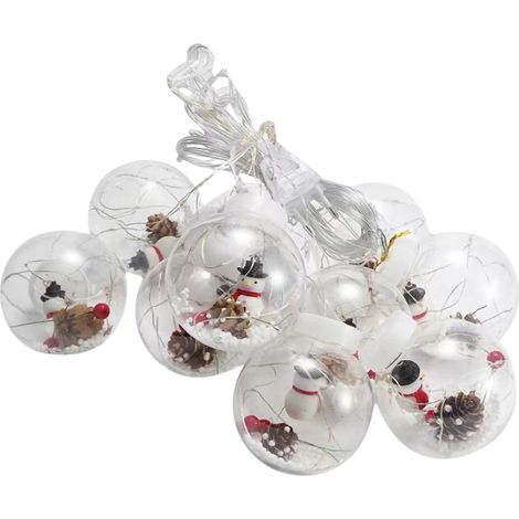 Guirlande Lumineuse Boule Souhait Noël - LED Blanc Chaud - 10 Boules (Père Noël, Bonhomme De Neige, Arbre De Noël) - 300 cm - Pour Intérieur Et Décoration Festive