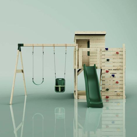 PolarPlay Spielturm Björn aus Holz in GrünBabyschaukel (1/5)