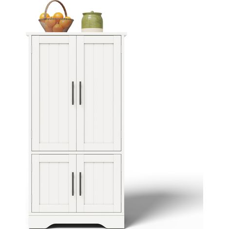 Credenza da cucina bianca 120 x 60 x 40 cm in MDF con luce LED sensore, armadio alto a 4 ante (1/5)